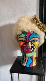 Handpainted kappershoofd met pruik/petje of koptelefoon., Antiek en Kunst, Ophalen of Verzenden
