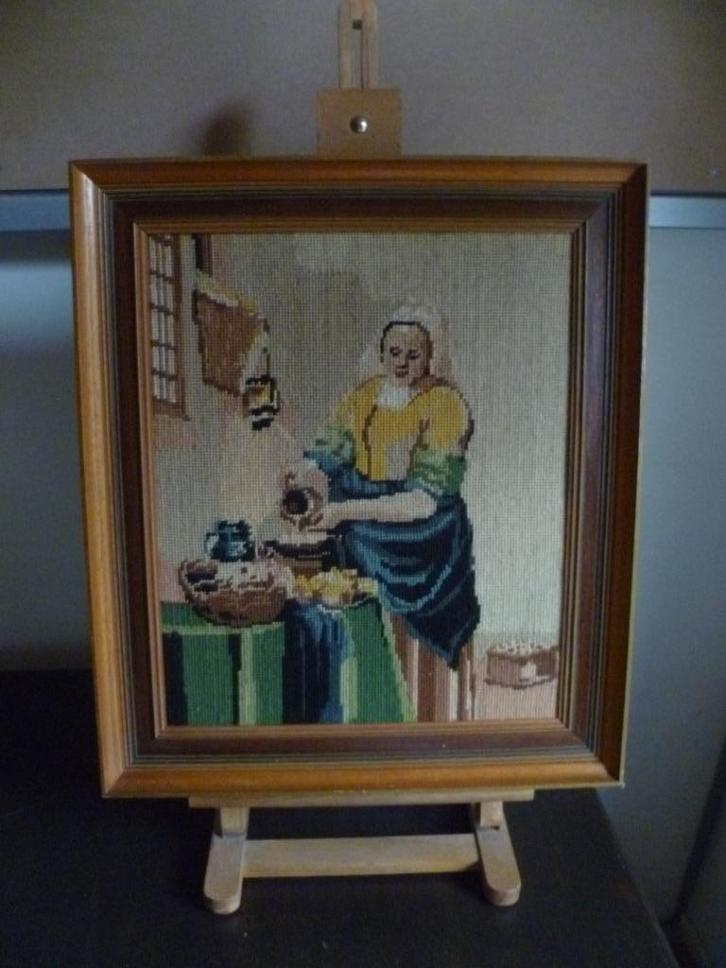 Schilderij Melkmeisje Lijst Borduren, Antiek en Kunst, Kunst | Schilderijen | Klassiek, Ophalen of Verzenden