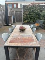 Houten tuintafel met metalen frame, Ophalen of Verzenden, Gebruikt, Rechthoekig, Hout