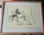 Mickey Mouse Disney 2x ingelijste prent tekeningen zwart wit, Ophalen of Verzenden