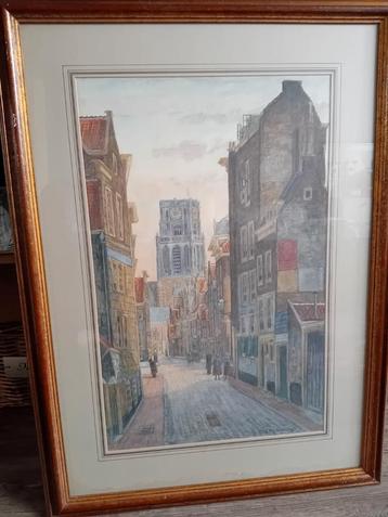 Aquarel Laurenskerk Rotterdam door Eug. Rensburg beschikbaar voor biedingen