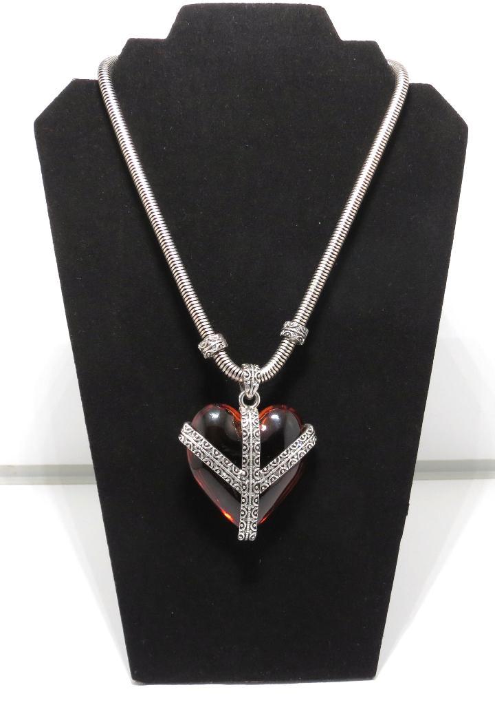 Zwaar glazen Hart in zilverkleurige setting met ketting, Sieraden, Tassen en Uiterlijk, Kettingen, Nieuw, Overige materialen, Zilver