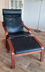 Ikea Poang lederen fauteuil met voetenbank., Ophalen, Zo goed als nieuw, 75 tot 100 cm, 50 tot 75 cm