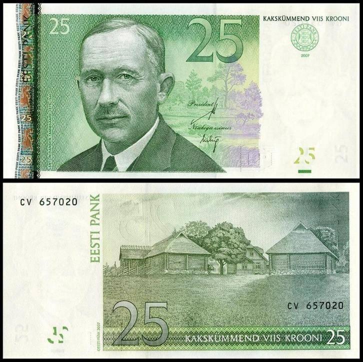 Estonia 25 krooni unc 2007, Postzegels en Munten, Bankbiljetten | Europa | Niet-Eurobiljetten, Los biljet, Overige landen, Verzenden