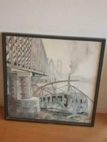 2 schilderijen Dirk de Boer Rotterdam Laurenskerk spoorbrug, Antiek en Kunst, Kunst | Schilderijen | Klassiek, Ophalen