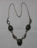 Prachtig zilveren antiek collier met groene stenen nr.1475, Sieraden, Tassen en Uiterlijk, Antieke sieraden, Verzenden, Zilver
