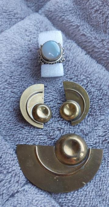 Vintage brons sieraden set ring oorbellen broche
