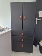 Ikea kast met deuren en lades (zwart, lederen handgrepen), Huis en Inrichting, Ophalen, Gebruikt