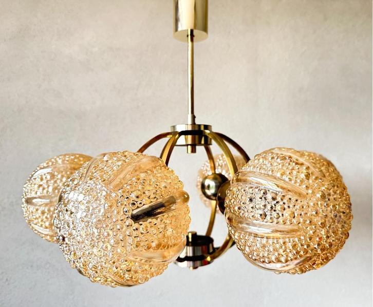 Vintage Kaiser Leuchten spoetnik, Huis en Inrichting, Lampen | Hanglampen, Gebruikt, Minder dan 50 cm, Glas, Metaal, Ophalen of Verzenden