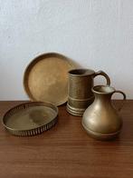 Brocante Messing Set - Dienblad, Schaaltje, Mok & Kan, Ophalen of Verzenden