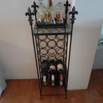 Smeedijzeren wijnrek met glazen plateau, Gebruikt, 15 tot 25 flessen, Ophalen of Verzenden, Metaal