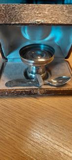 Zilveren eierdop met lepeltje in originele doos, Ophalen of Verzenden, Gebruikt