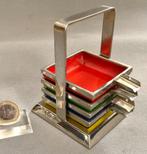 4 Mid-Century ge-emailleerd metalen asbakjes in Standaard, Ophalen of Verzenden, Gebruikt, Asbak