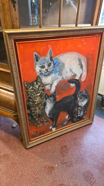 Zeer groot poezen schilderij beschikbaar voor biedingen