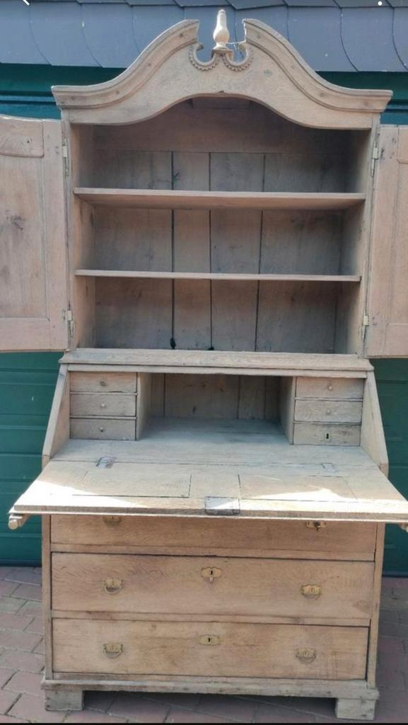 Stoere antieke eiken houten secretaire kast sober rustiek, Huis en Inrichting, Kasten | Secretaires, Gebruikt, Ophalen