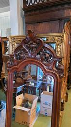 Antieke mahonie biedermeier kuifspiegel, Ophalen, Ovaal, Minder dan 50 cm