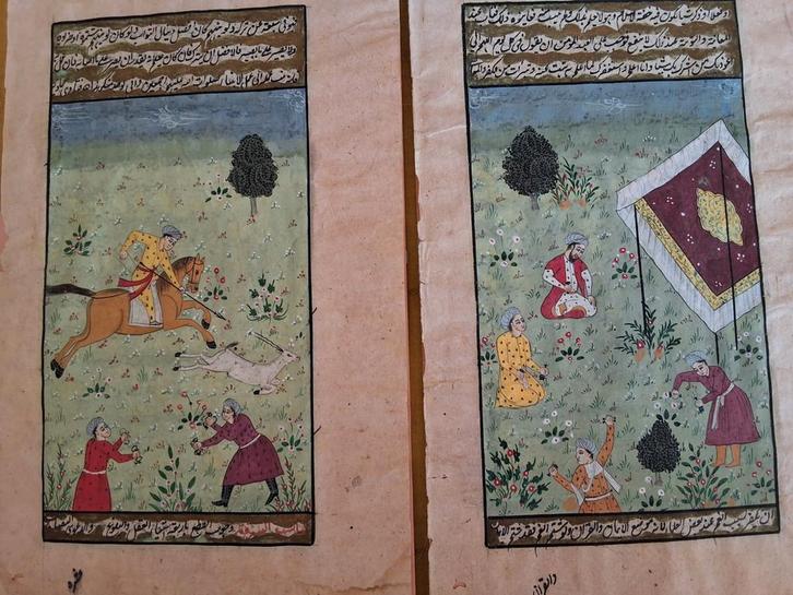 Islamitische miniaturen, Perzië, jachttafereel, Antiek en Kunst, Kunst | Niet-Westerse kunst, Ophalen of Verzenden
