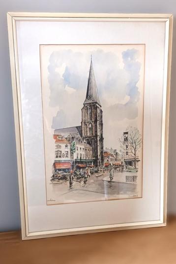 Vintage pentekening in kleur van Steenstraat Arnhem 1964 beschikbaar voor biedingen
