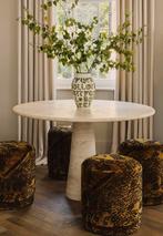 Dure Italiaanse Travertine Eettafel, gekocht voor €2800, Ophalen, 100 tot 150 cm, Rond, 50 tot 100 cm