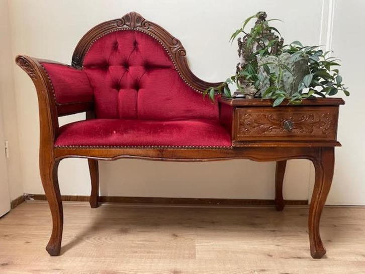 Antiek telefoonbankje, bankje met kastje/lade, Antiek en Kunst, Antiek | Meubels | Stoelen en Banken, Ophalen