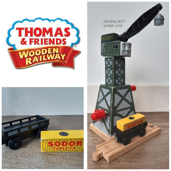 Thomas de Trein Houten Series, Cranky met Cargo Car, Kinderen en Baby's, Speelgoed | Thomas de Trein, Gebruikt, Ophalen of Verzenden