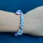 Leuke paarse kralen armband met CUTE, Paars, Kunststof of Plastic, Nieuw, Ophalen of Verzenden