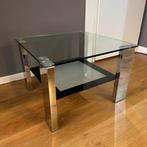 Salontafel van glas, Huis en Inrichting, Tafels | Salontafels, Ophalen, Gebruikt, 50 tot 100 cm, Vierkant
