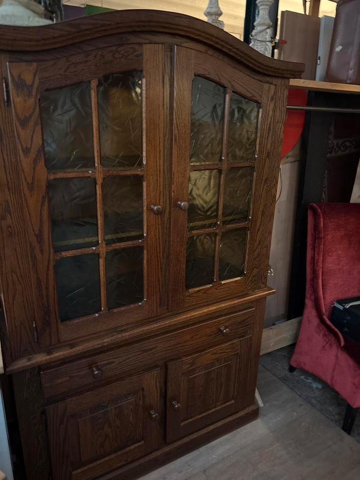 Eiken  kast met glazen deuren, Huis en Inrichting, Kasten | Buffetkasten, Gebruikt, 150 tot 200 cm, 100 tot 150 cm, 25 tot 50 cm