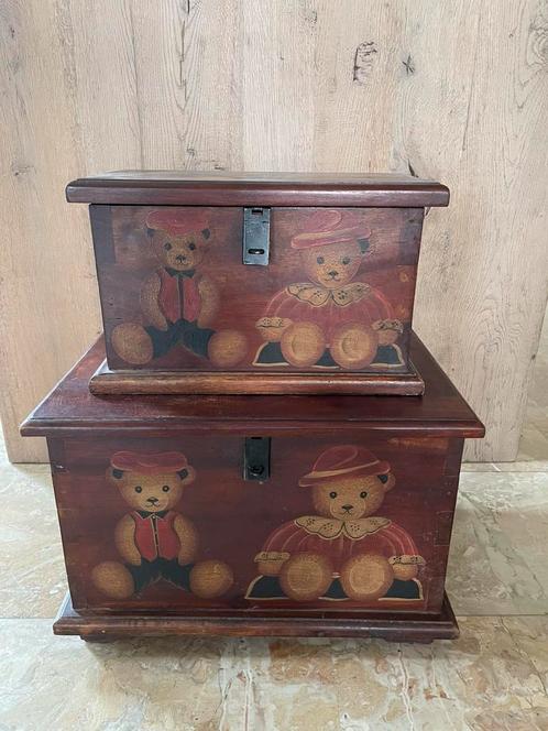 Massief dik hout decoratie opberg kisten zie omschrijving, Huis en Inrichting, Woonaccessoires | Kisten, Zo goed als nieuw, Minder dan 50 cm