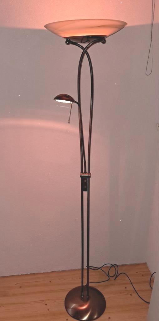 Albast vloerlamp met leeslamp, Huis en Inrichting, Lampen | Vloerlampen, Gebruikt, 150 tot 200 cm, Glas, Metaal, Ophalen