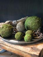 STOER VINTAGE ijzeren schaal met mos bollen div. afmetingen, Overige materialen, Schaal, Rond, Nieuw