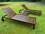 2 Nammaro hardhouten ligbedden met tafel, Ophalen, Zo goed als nieuw, Hout, Verrijdbaar