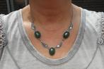 Prachtig zilveren antiek collier met groene stenen nr.1475