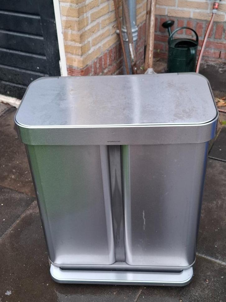 Human dubbele vuilnisbak, Huis en Inrichting, Woonaccessoires | Prullenbakken, Zo goed als nieuw, Metaal, 50 tot 75 cm, 40 liter of meer