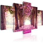 649 Roze Bloemenpad 5 Luik Canvas XXL Schilderij 200x100cm, Ophalen of Verzenden