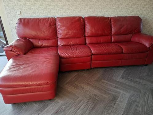 Leren Hoekbank Kalfsleer - Gebruikt, Huis en Inrichting, Banken | Bankstellen, Gebruikt, Hoekbank, Vierpersoons of meer, 250 tot 300 cm