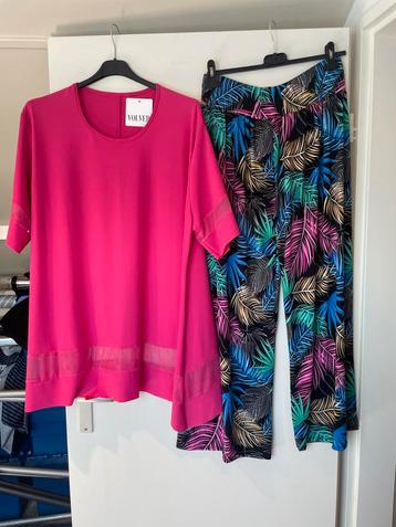 Nieuwe 2 delige set;roze alijn tuniek bladprint zomerbroek beschikbaar voor biedingen