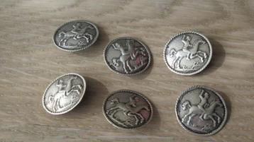 6 stuks zilveren antieke knopen paard met ruiter plm 1800 beschikbaar voor biedingen