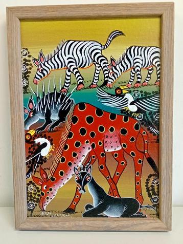 Afrikaanse kunst - olieverf op paneel. Gesingeerd:M.S.CH.  beschikbaar voor biedingen