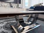 Moderne salontafel met metalen onderstel, Ophalen, 100 tot 150 cm, Zo goed als nieuw, Minder dan 50 cm