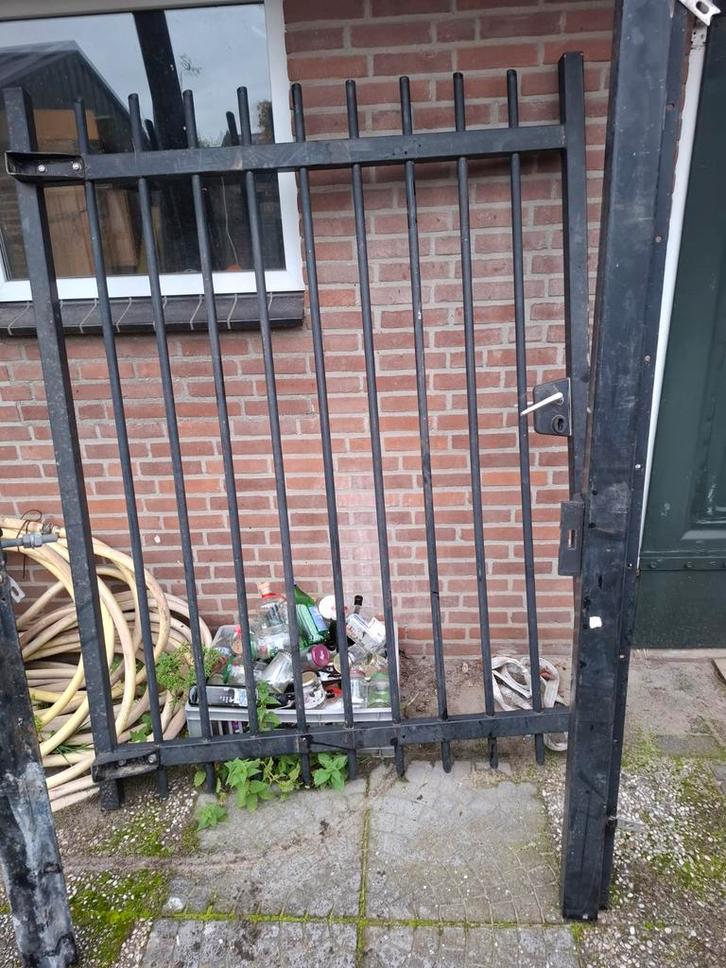 Spijlen Draaipoort 1.5m Compleet - Zwart RAL 9005, Tuin en Terras, Tuinhekken en Hekwerk, Gebruikt, Spijlenhekwerk, IJzer, Met poort