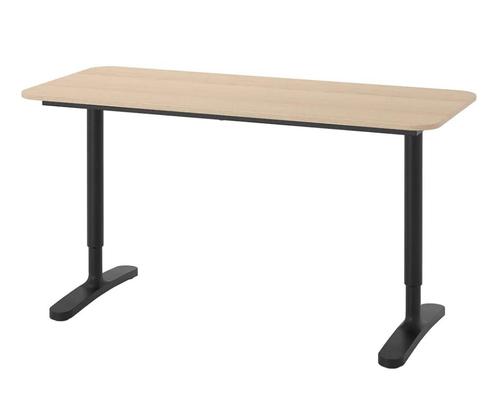 GROOT bureau 160x80 merk Bekant Ikea eiken fineer/zwart, Huis en Inrichting, Bureaus, Zo goed als nieuw, Bureau, In hoogte verstelbaar