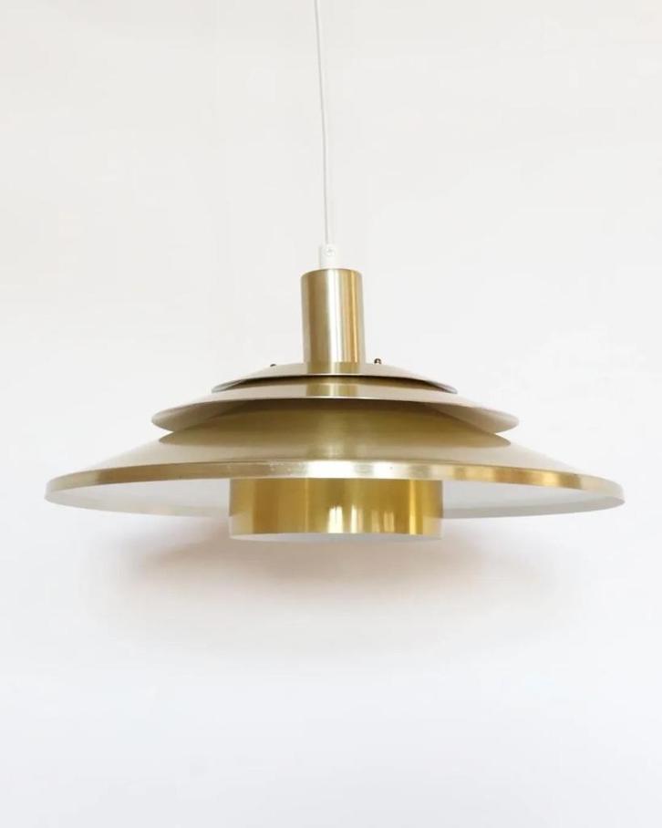 Vintage Deens design messing hanglamp schalenlamp goud, Huis en Inrichting, Lampen | Hanglampen, Zo goed als nieuw, Minder dan 50 cm