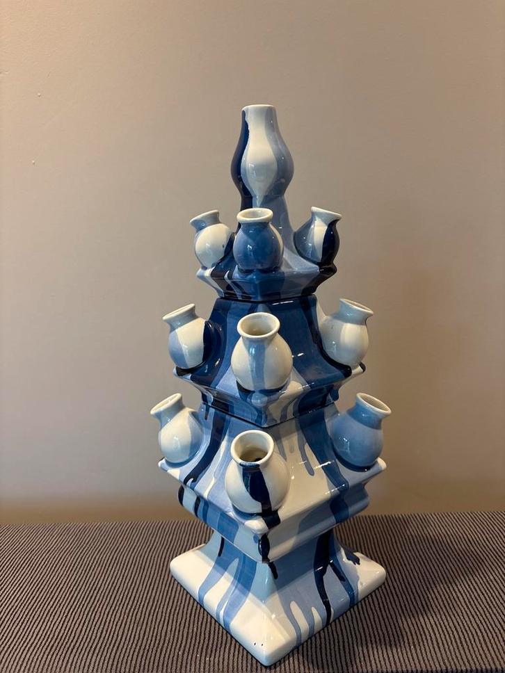 Delfts Blauwe Tulpenvaas - 41 cm, Antiek en Kunst, Antiek | Vazen, Ophalen of Verzenden