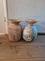 2 houten kruiken, Huis en Inrichting, Woonaccessoires | Vazen, Ophalen, Overige materialen, Overige kleuren, Zo goed als nieuw