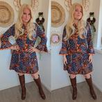 Vintage 70s psychedelic wollen jurk romy Boomsma hippie, Ophalen of Verzenden, Zo goed als nieuw, Oranje, Onder de knie