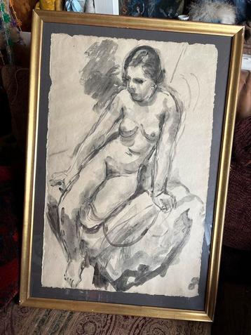 Johan Dijkstra (1896- 1978) Zittend Naakt Portret- Gesign- beschikbaar voor biedingen