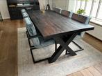 Eettafel mangohout met 6 grote stoelen., Huis en Inrichting, 200 cm of meer, 100 tot 150 cm, Modern, Rechthoekig