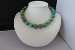 GROEN GRAS AGAAT ketting/oorhanger-set, Verzenden, Zilver, Met edelsteen