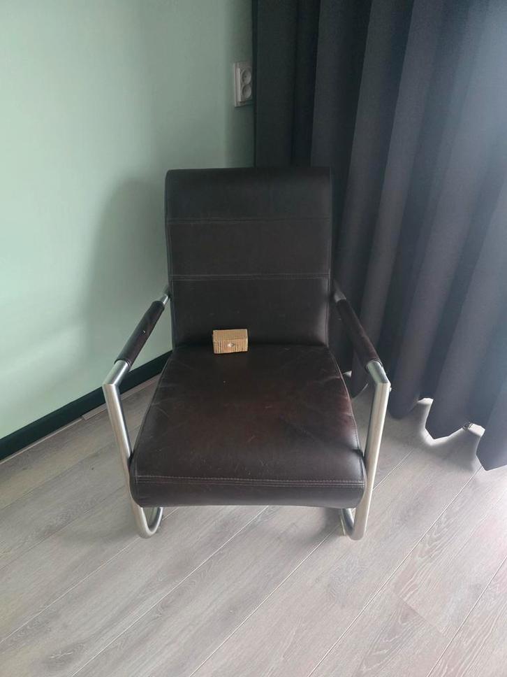 Leren Henders & Hazel Stoel, Huis en Inrichting, Fauteuils, Gebruikt, Leer, Metaal, Ophalen